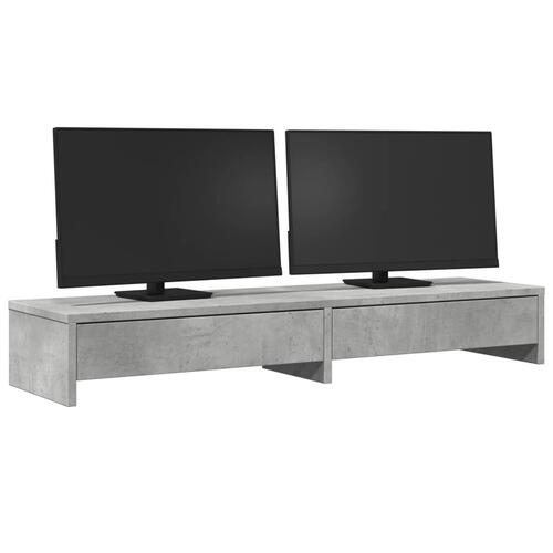 Skærmholder med skuffer 100x27x15 cm konstrueret træ betongrå