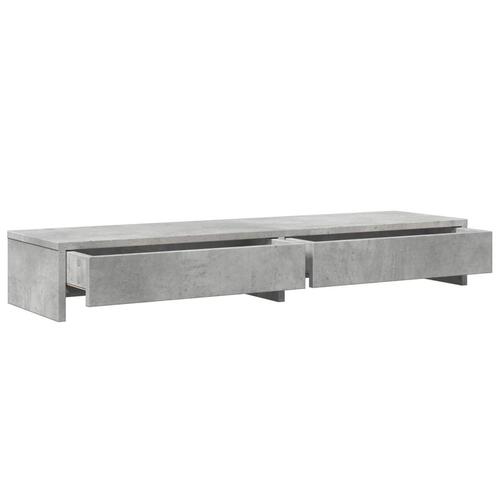 Skærmholder med skuffer 100x27x15 cm konstrueret træ betongrå