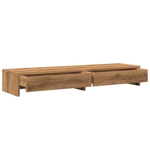 Skærmholder med skuffer 100x27x15 cm konstrueret træ kunsteg