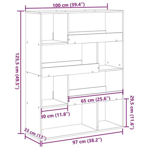 Bogreol 100x33x125,5 cm konstrueret træ røget egetræsfarve