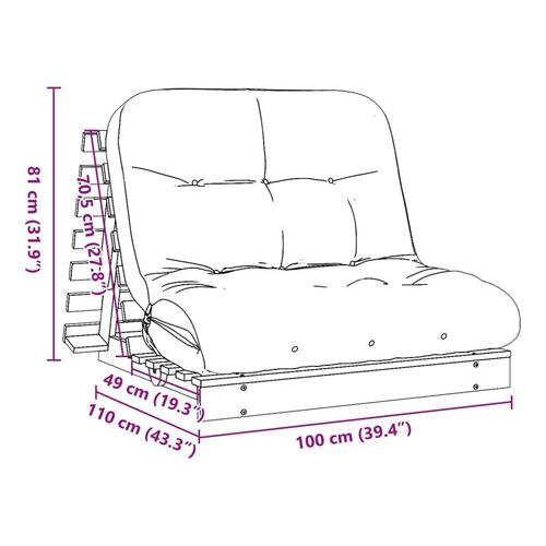 Futon med madras 100x206x11 cm massivt fyrretræ