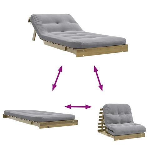 Futon med madras 90x206x11 cm massivt fyrretræ