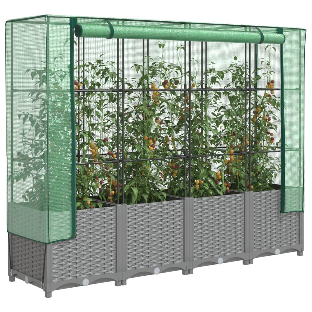 Højbed med drivhusovertræk 160x40x138 cm rattan-look billede
