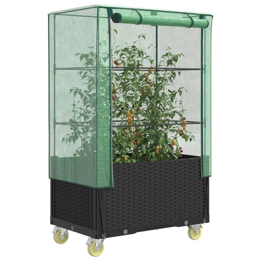 Højbed med overtræk og hjul 80x50x182 cm rattan-look