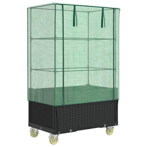 Højbed med overtræk og hjul 80x50x182 cm rattan-look