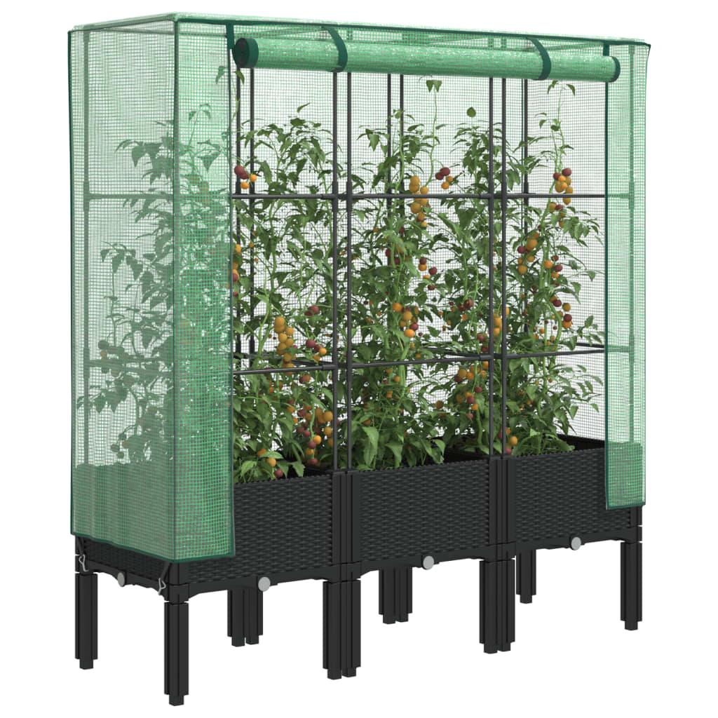 Højbed med drivhusovertræk 120x40x140 cm rattan-look billede