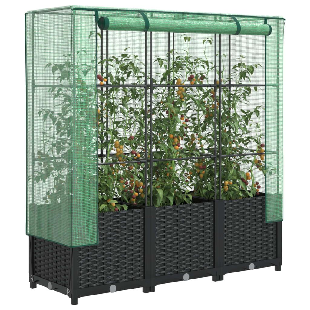 Højbed med drivhusovertræk 120x40x138 cm rattan-look billede