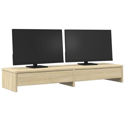 Skærmstander med skuffer 100x27x15 cm konstrueret træ sonoma-eg