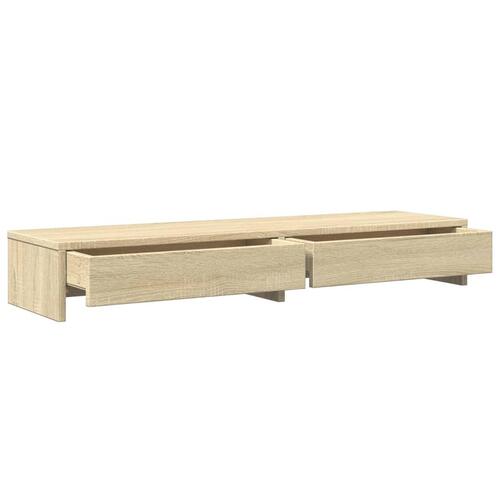 Skærmstander med skuffer 100x27x15 cm konstrueret træ sonoma-eg