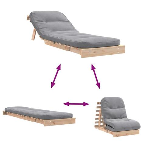 Futon med madras 70x206x11 cm massivt fyrretræ