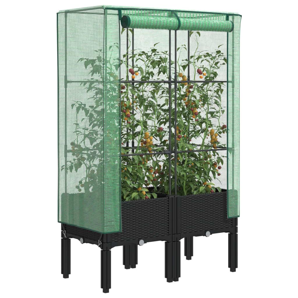 Højbed med drivhusovertræk 80x40x140 cm rattan-look billede