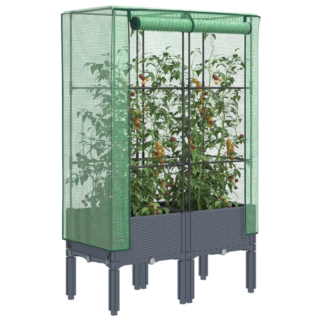 Højbed med drivhusovertræk 80x40x140 cm rattan-look billede