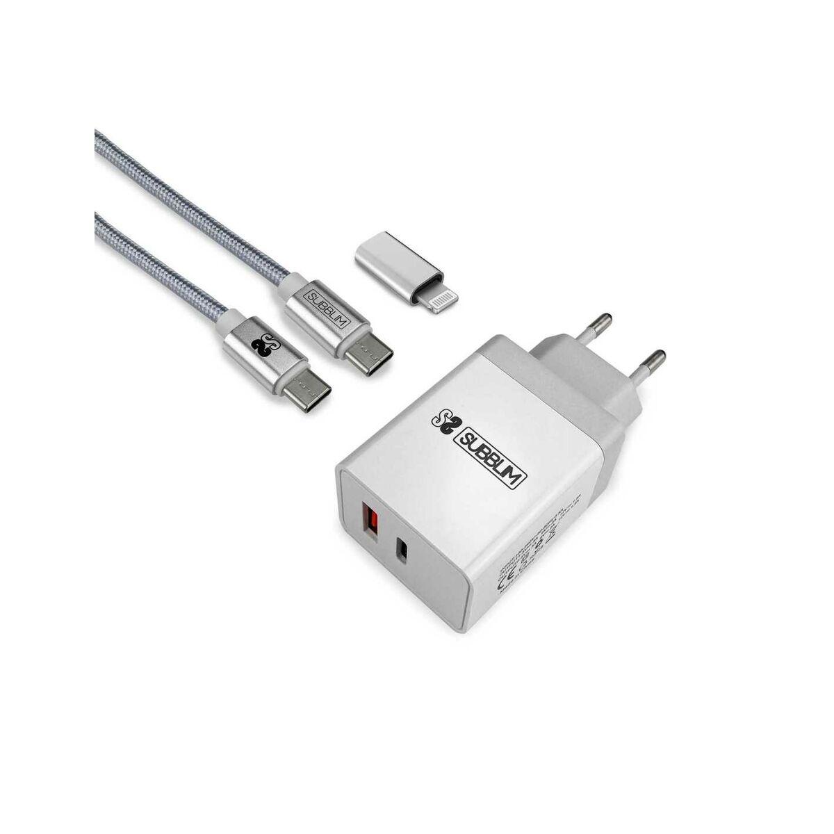Subblim vægoplader SUBCHG-3WPD10 - hvid, 25 W, USB-C/Lightning