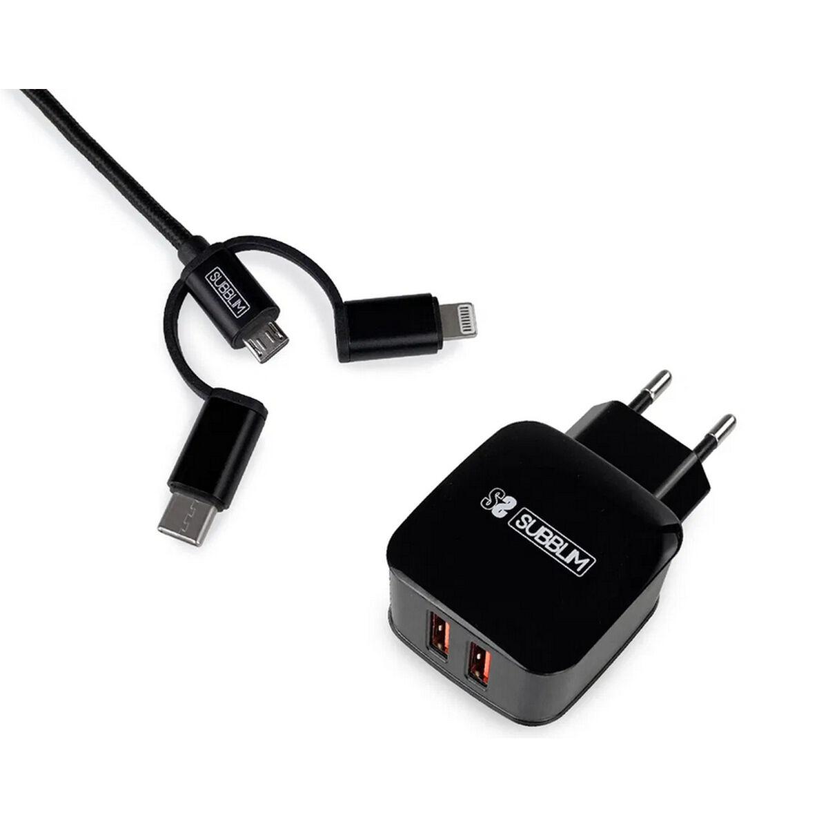 Subblim vægoplader SUB-CHG-1ZWC02 - sort, 12 W, 2×USB