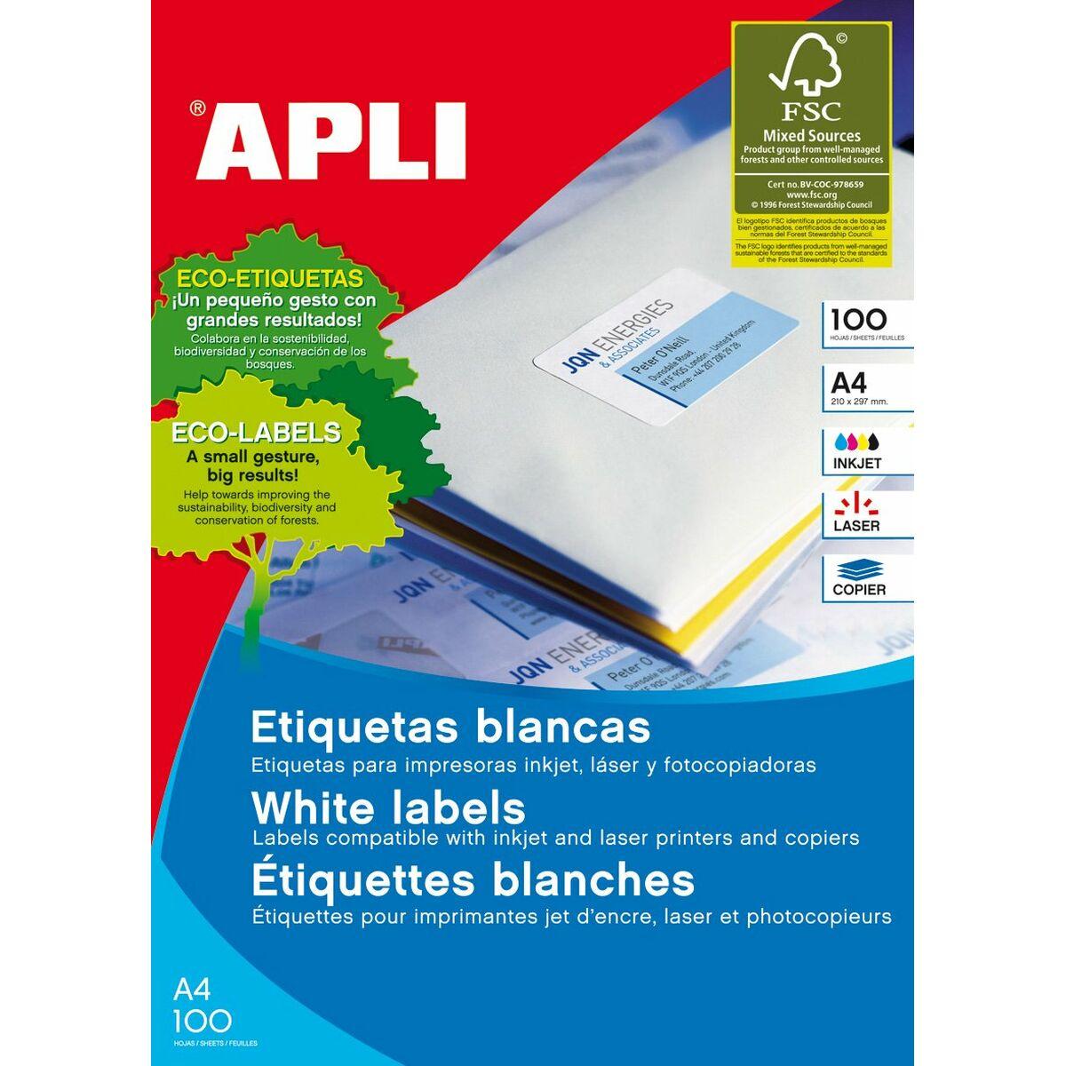 Selvklæbende etiketter Apli 1276 Hvid 100 Ark 70 x 42,4 mm
