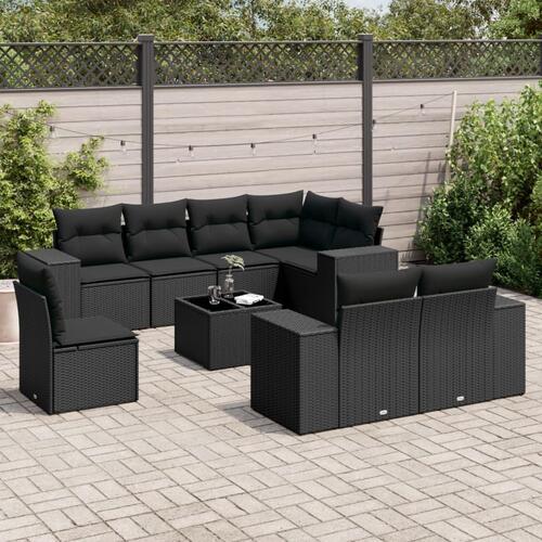 Sofasæt til haven 9 dele med hynder polyrattan sort