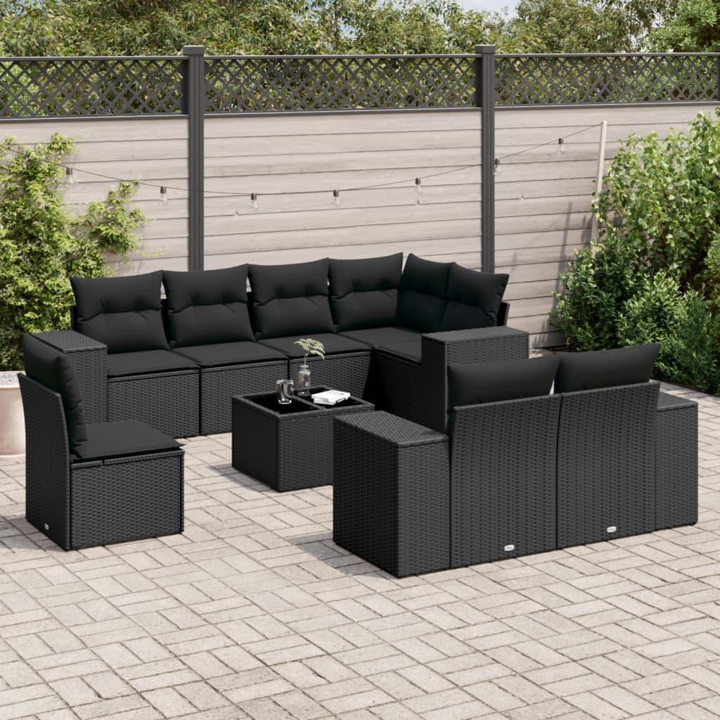 Sofasæt til haven 9 dele med hynder polyrattan sort
