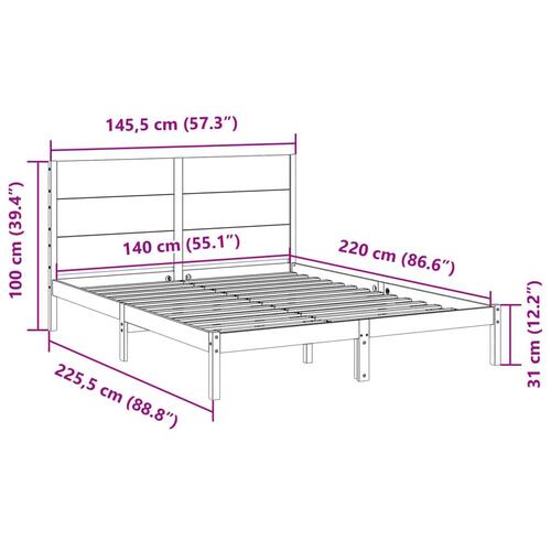 Ekstra lang sengeramme uden madras 140x220 cm massivt træ