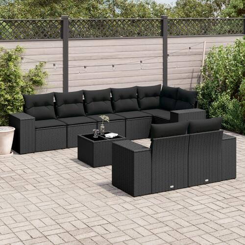 Sofasæt til haven 9 dele med hynder polyrattan sort