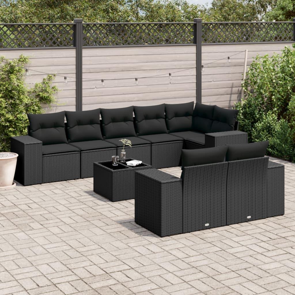 Sofasæt til haven 9 dele med hynder polyrattan sort