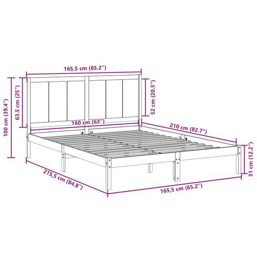 Ekstra lang sengeramme uden madras 160x210 cm massivt træ