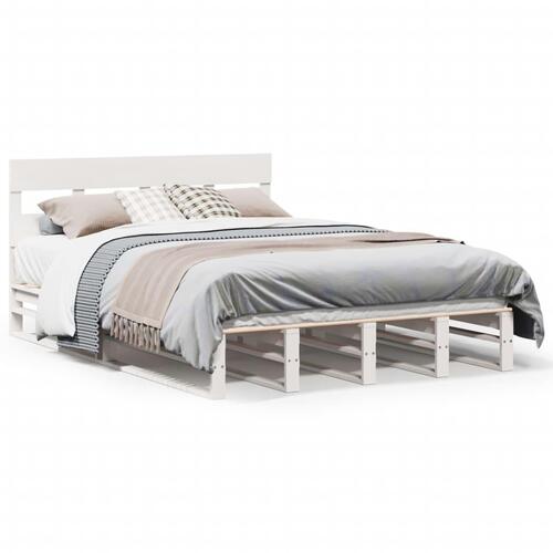 Sengeramme uden madras 140x190 cm massivt fyrretræ hvid