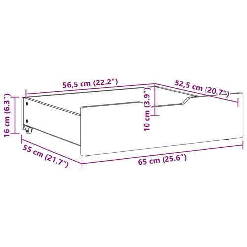 Sengeskuffer med hjul 2 stk. 65x55x16 cm massivt fyrretræ