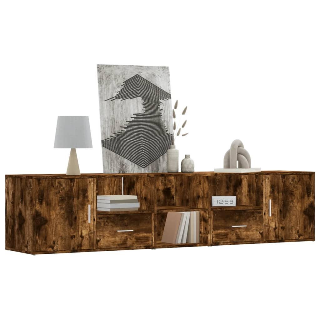 Hjørnereol 200x40x45 cm konstrueret træ røget egetræsfarve billede