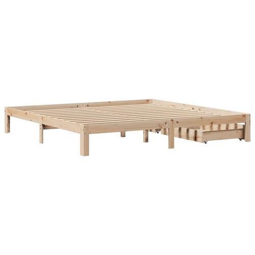 Sengeramme med skuffer 200x200 cm massivt fyrretræ