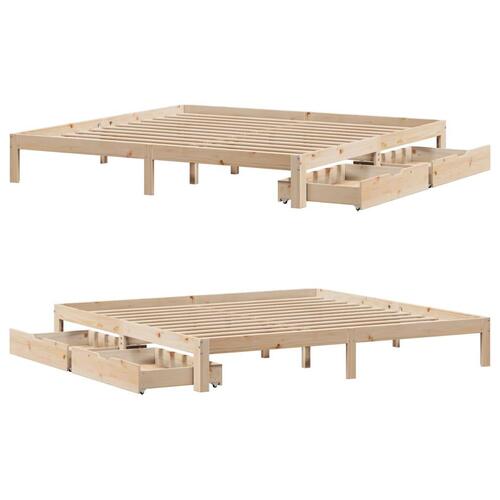 Sengeramme med skuffer 200x200 cm massivt fyrretræ