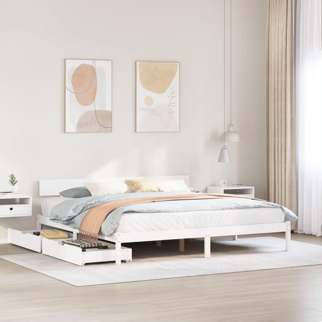 Sengeramme uden madras 200x200 cm massivt fyrretræ hvid