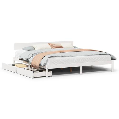 Sengeramme uden madras 200x200 cm massivt fyrretræ hvid