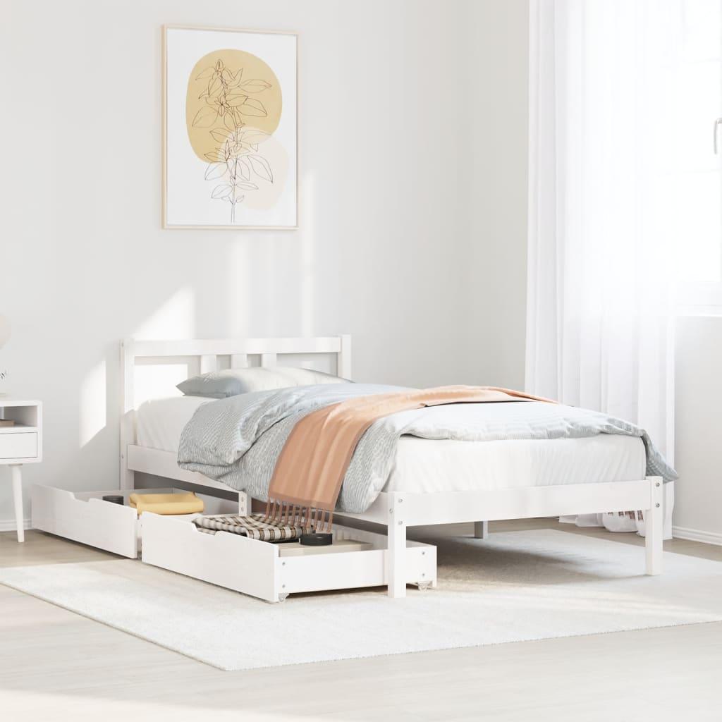 Sengeramme uden madras 90x200 cm massivt fyrretræ hvid