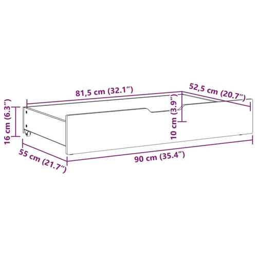 Sengeskuffer 2 stk. 90x55x17 cm massivt fyrretræ gyldenbrun