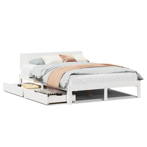 Sengeramme med skuffer 135x190 cm massivt fyrretræ hvid