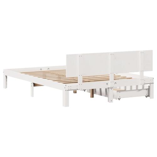 Sengeramme med skuffer 135x190 cm massivt fyrretræ hvid