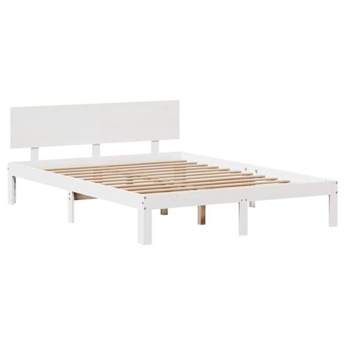 Sengeramme med skuffer 135x190 cm massivt fyrretræ hvid