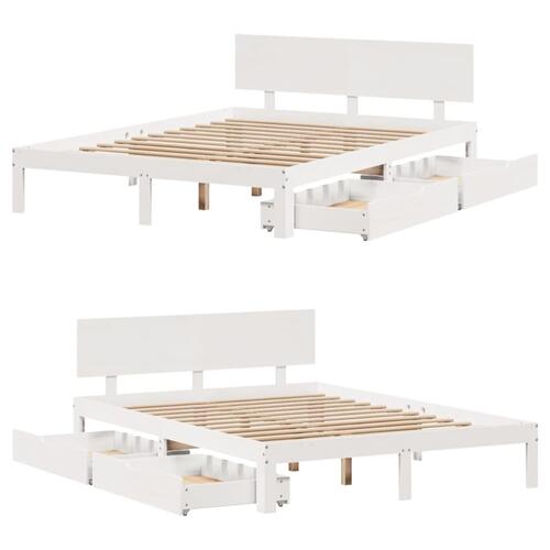 Sengeramme med skuffer 135x190 cm massivt fyrretræ hvid