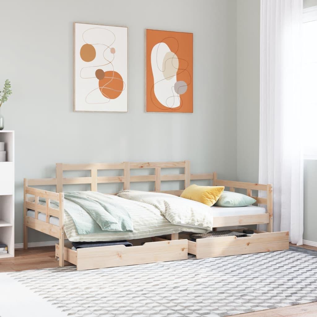 Daybed Med Skuffer Massivt Fyrretræ - Naturfarvet / 90 x 200 cm