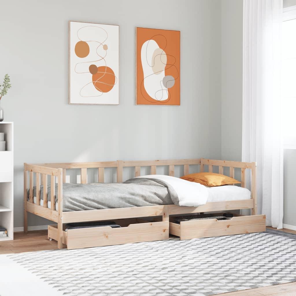 Daybed Med Skuffer Massivt Fyrretræ - Naturfarvet / 90 x 200 cm
