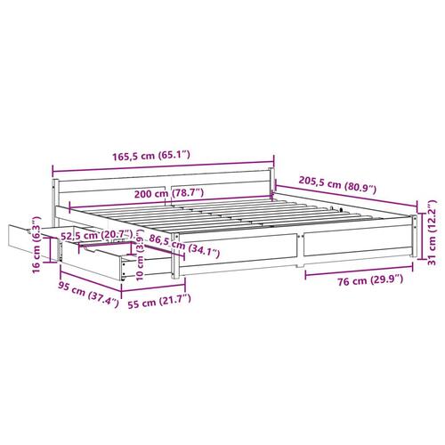 Sengeramme uden madras 160x200 cm massivt fyrretræ