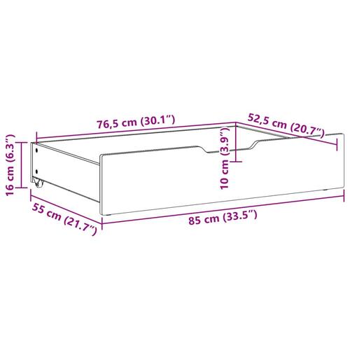 Sengeskuffer med hjul 2 stk. 85x55x16 cm massivt fyrretræ