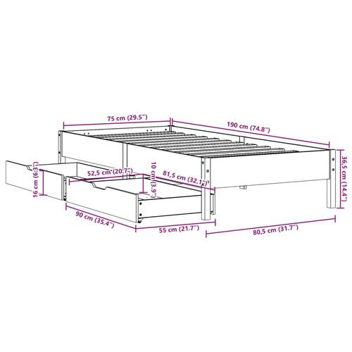 Sengeramme uden madras 75x190 cm massivt fyrretræ