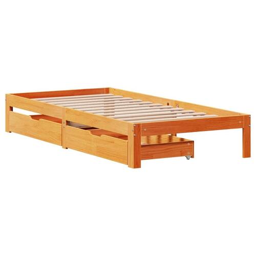 Sengeramme med skuffer 90x200 cm massivt fyrretræ gyldenbrun