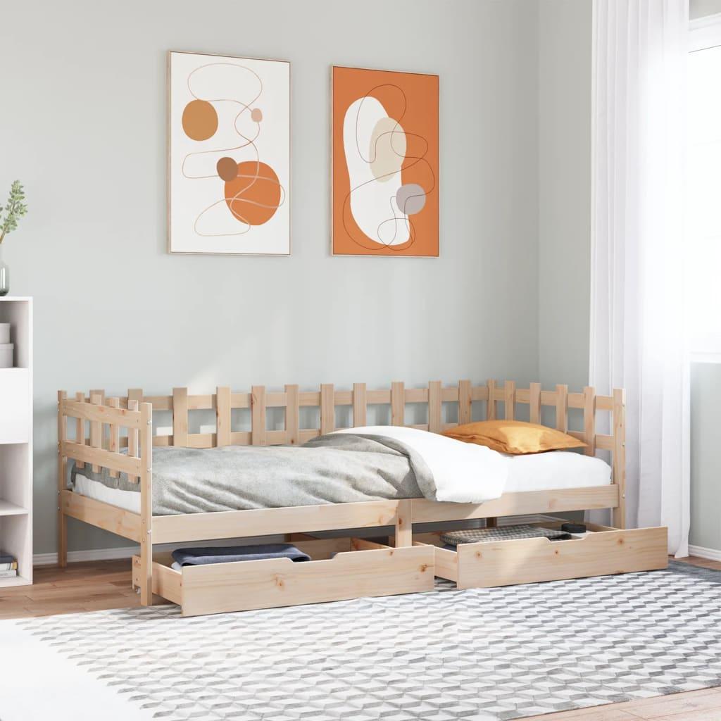 Daybed med skuffer 90x190 cm massivt fyrretræ billede