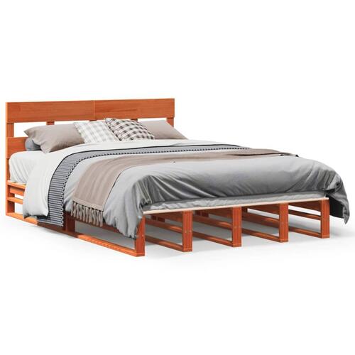 Sengeramme uden madras 140x190 cm massivt fyrretræ gyldenbrun