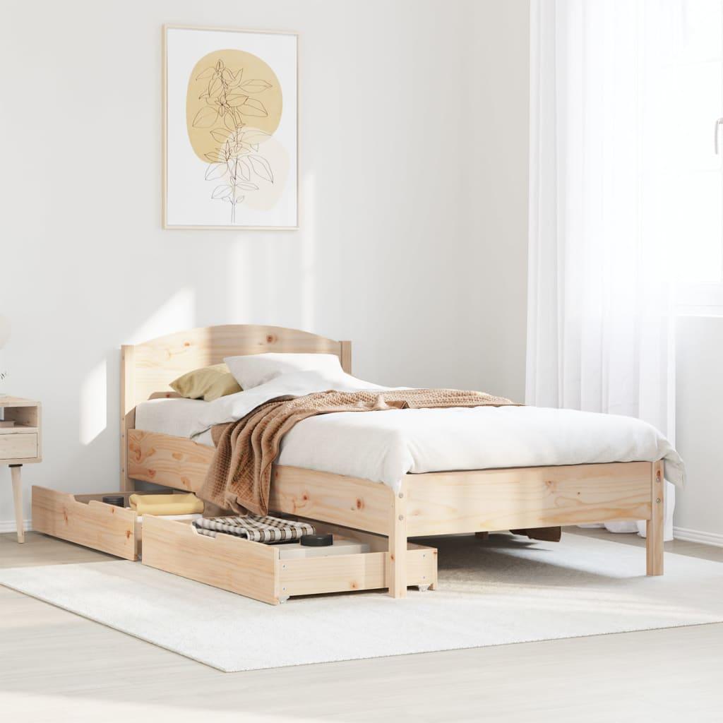 Sengeramme 75x190 cm i massivt fyrretræ med 2 skuffer billede