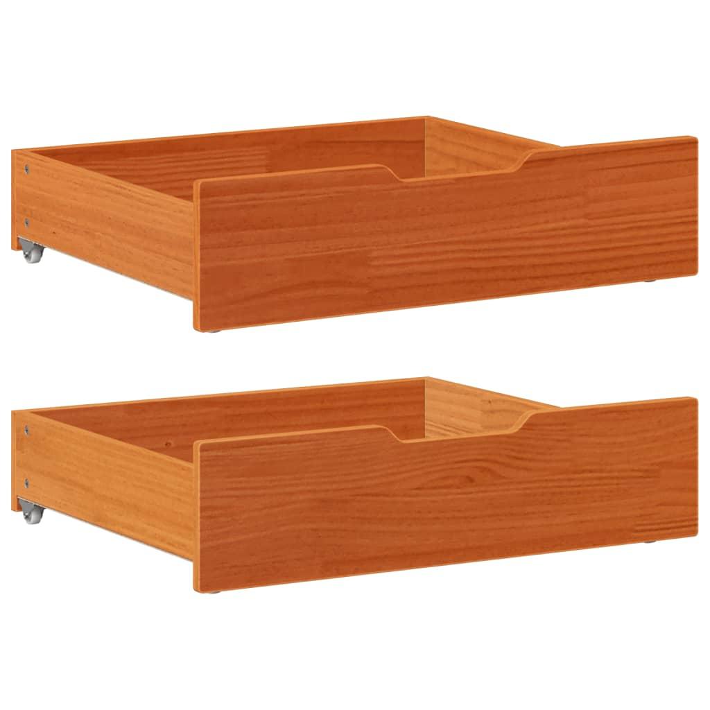 Sengeskuffer 2 stk. 75x55x17 cm massivt fyrretræ gyldenbrun