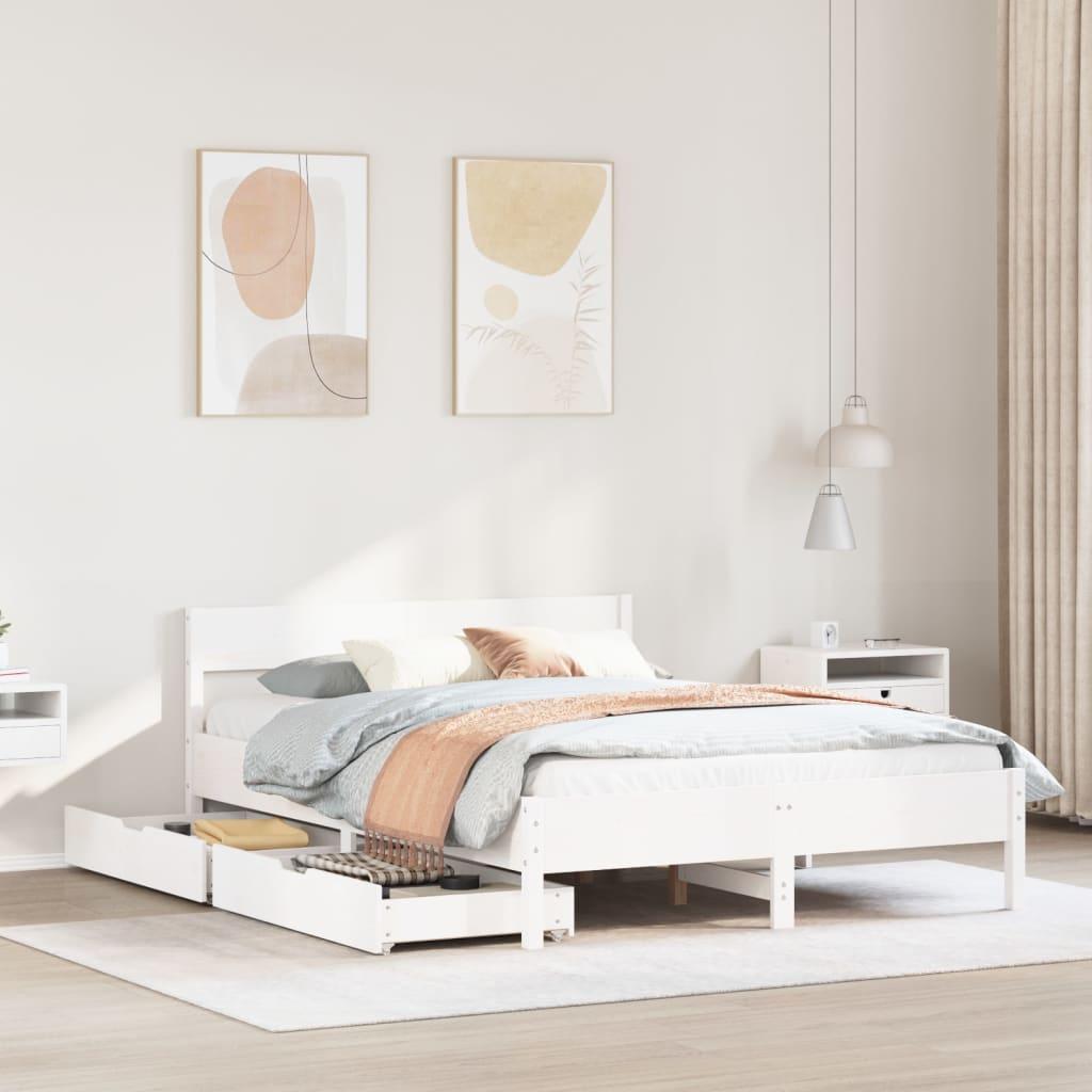 Sengeramme uden madras 140x190 cm massivt fyrretræ hvid billede