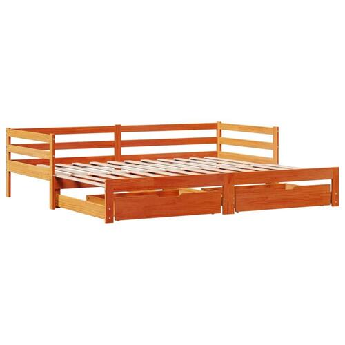 Daybed med udtræk skuffer 90x200 cm massivt fyrretræ gyldenbrun